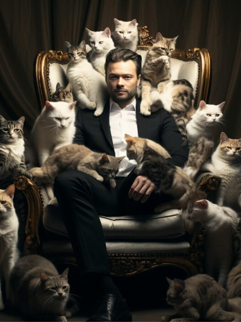 Narcissist with all his cats